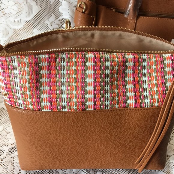 NWT JUSTFAB SATCHEL, OUT OF OFFICE, COGNAC MULTI - Picture 4 of 11